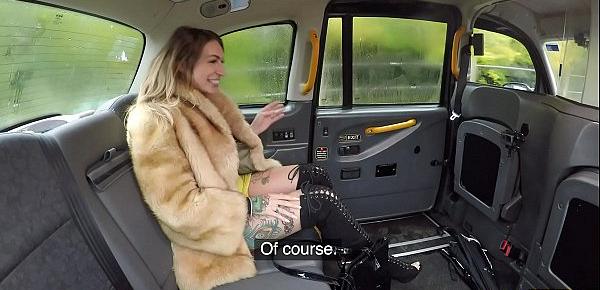  Fake Taxi Ava Austen rides a big black dildo on the backseat